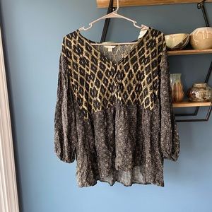 Green + Black Patterned Cato Blouse- Size 18/20W